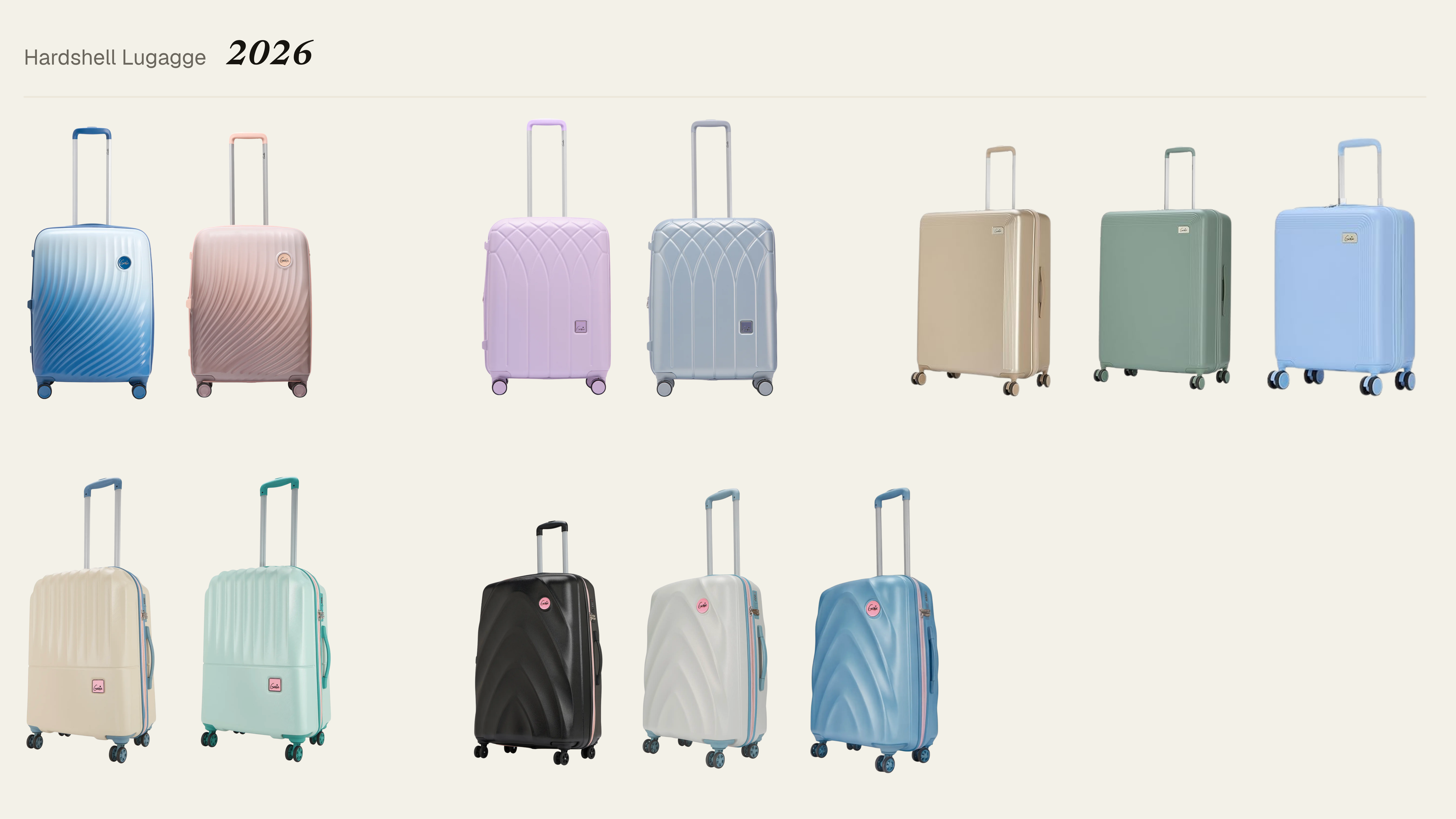 Genie hardshell luggage, 2026 — a distributed CMF programme